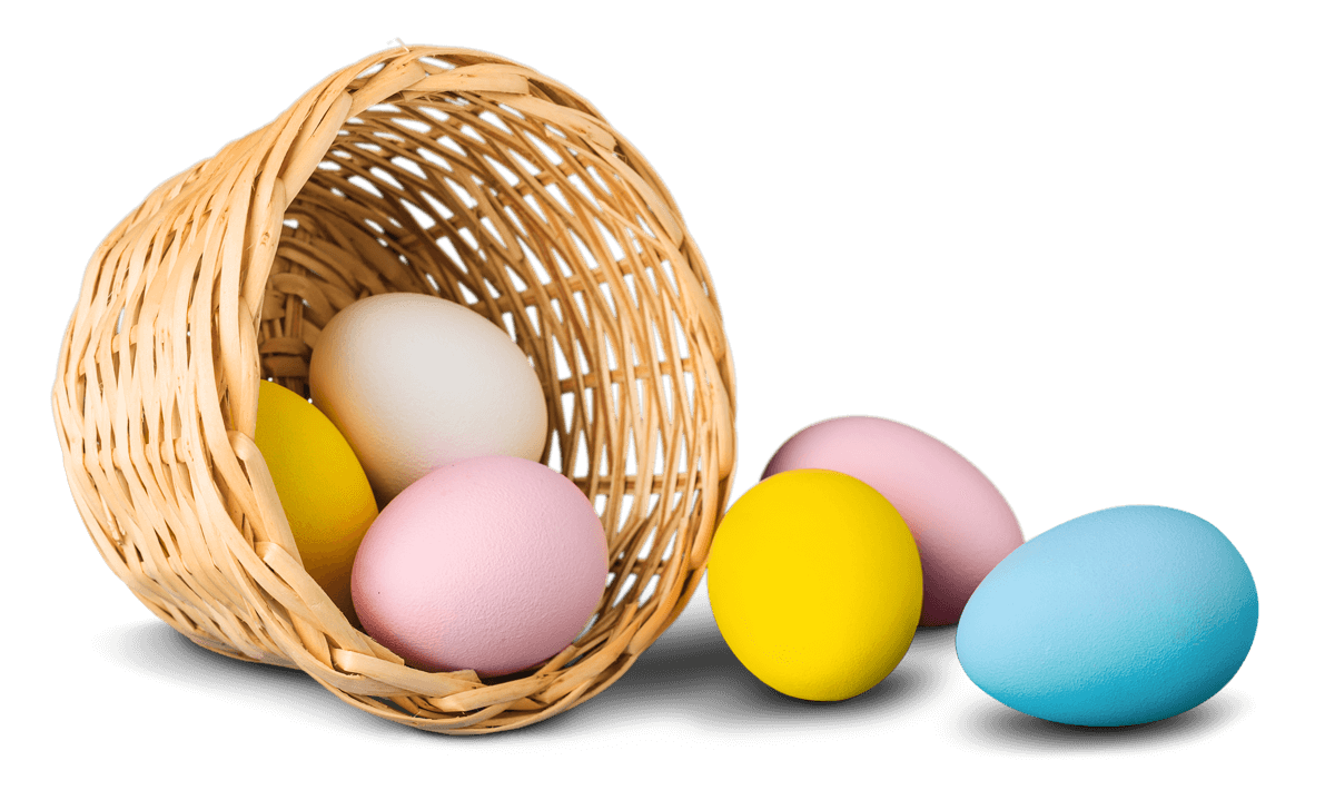 Easter eggs falling out of a basket
